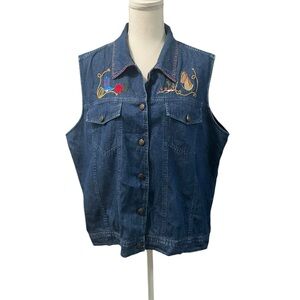 VTG Casey & Max Equestrian Western Embroidered Denim Jean Sleeveless Shirt XL